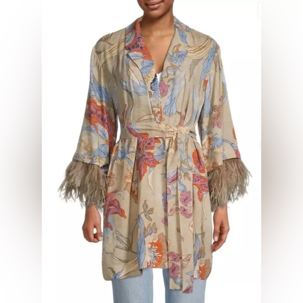 UNGARO Women's Courtney Feather-Trim Wrap Cardigan NEW WITH TAG SIZE US M NWT